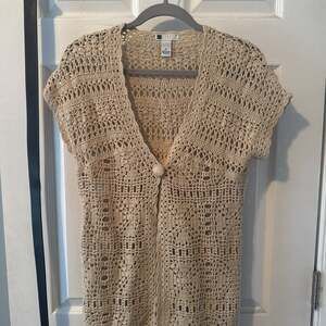 Vintage Crochet Knit Short Sleeve Cardigan Button Front Top